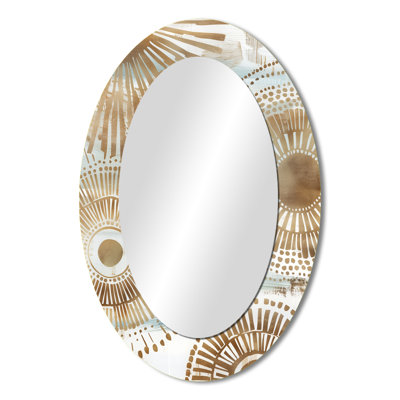 Beige And Gold Bohemian Mandala Simplicity Boho III - Geometric Oval Decorative Mirror On Metal