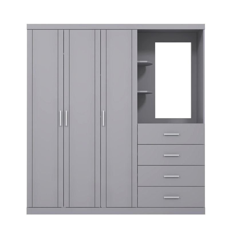 Kimberley 3 Door 4 Drawer Combi Fitment Wardrobe, Cool Grey