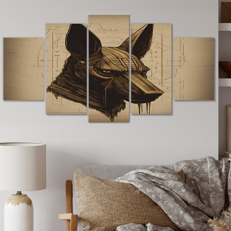 Anubis, ancien égyptien, Jackal God, reproduction d'art égyptien, 5 panneaux