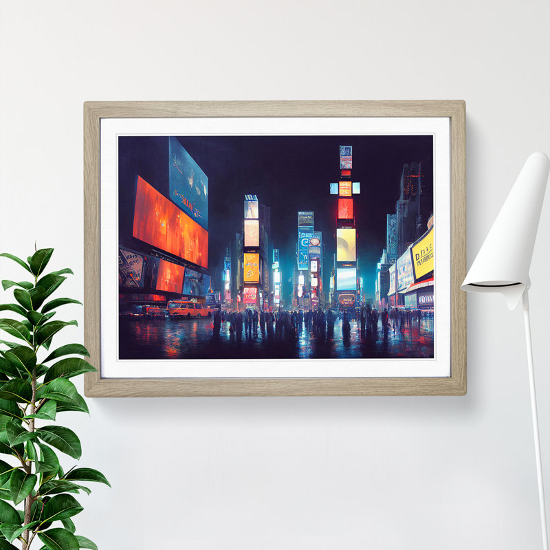 New York Times Square Art Vol.3 1 Piece Single Picture Frame Wall Art, 25cm H x 34cm W, Oak