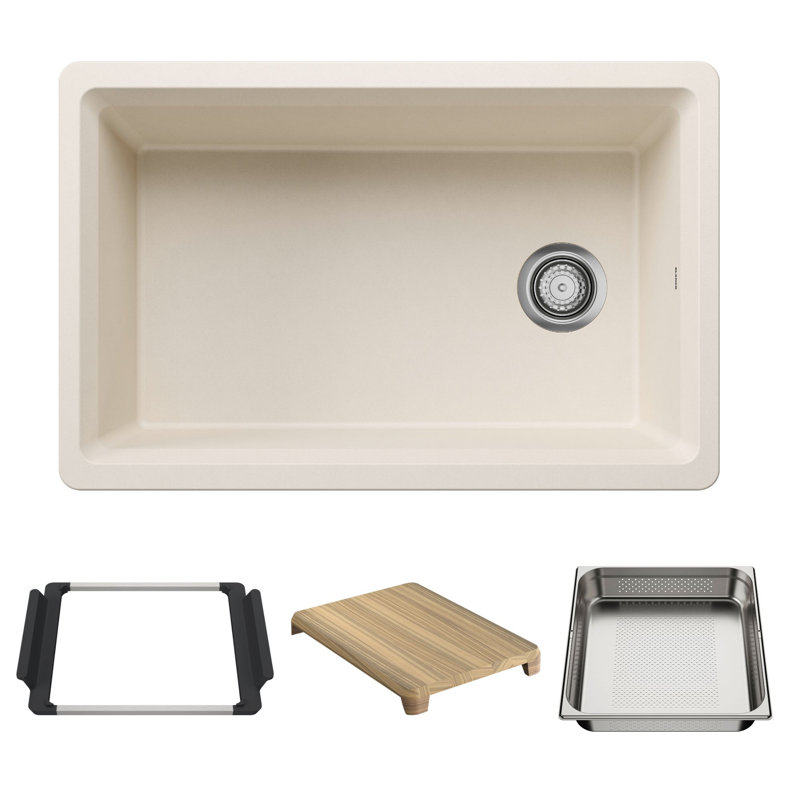 Inteos SILGRANIT 30" Single Bowl Reversible Undermount Workstation Kitchen Sink - White, Soft White