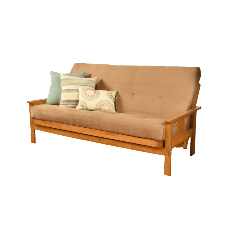 Johnte Full-Size Futon Frame and Full-Size Innerspring Mattress, À ressorts, Peat Microsuede, Noyer cendré