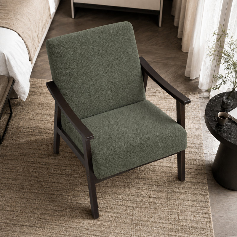 Fauteuil rembourré avec cadre en bois massif de style médiéval, Vert