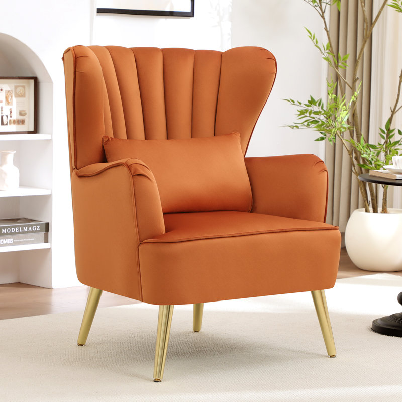 Widad 31.5'' Wide Wingback Velvet Armchair, Orange