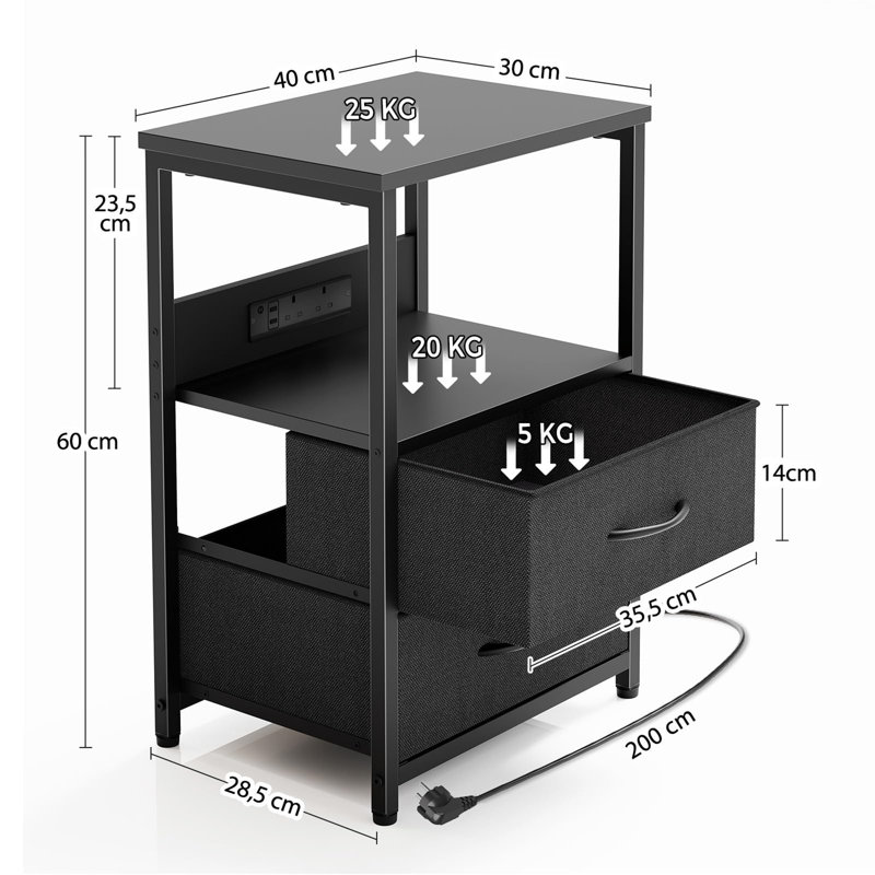 40cm W Metal Bedside Table
