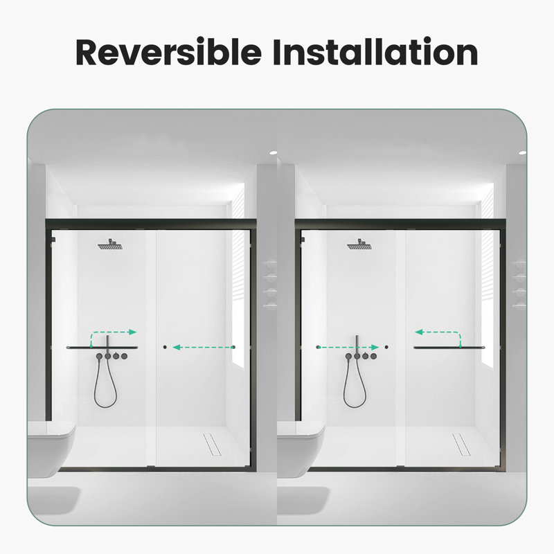 56"-60" Wide X 72" High Semi-Frameless Double Sliding Bypass Shower Door, 1/4" Thick Tempered Glass, Matte Black Finish