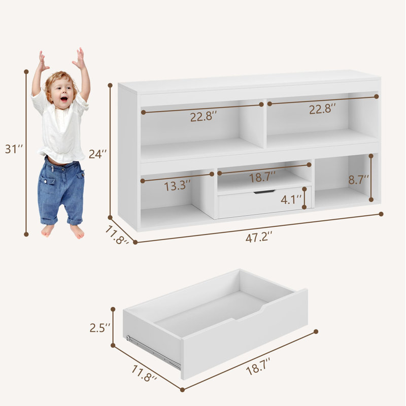 Cube Storage Organizer 5 Cubby Kids Bookcase With Drawer