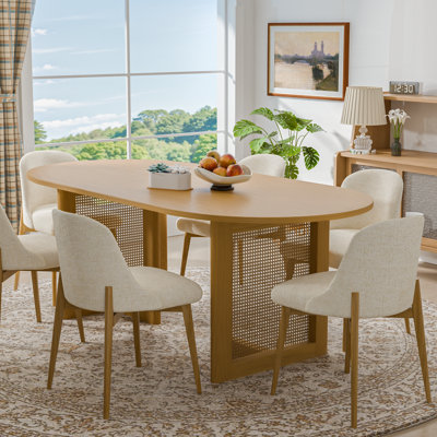 Wood Dining Set With Oval Table And Upholstered Chairs-B