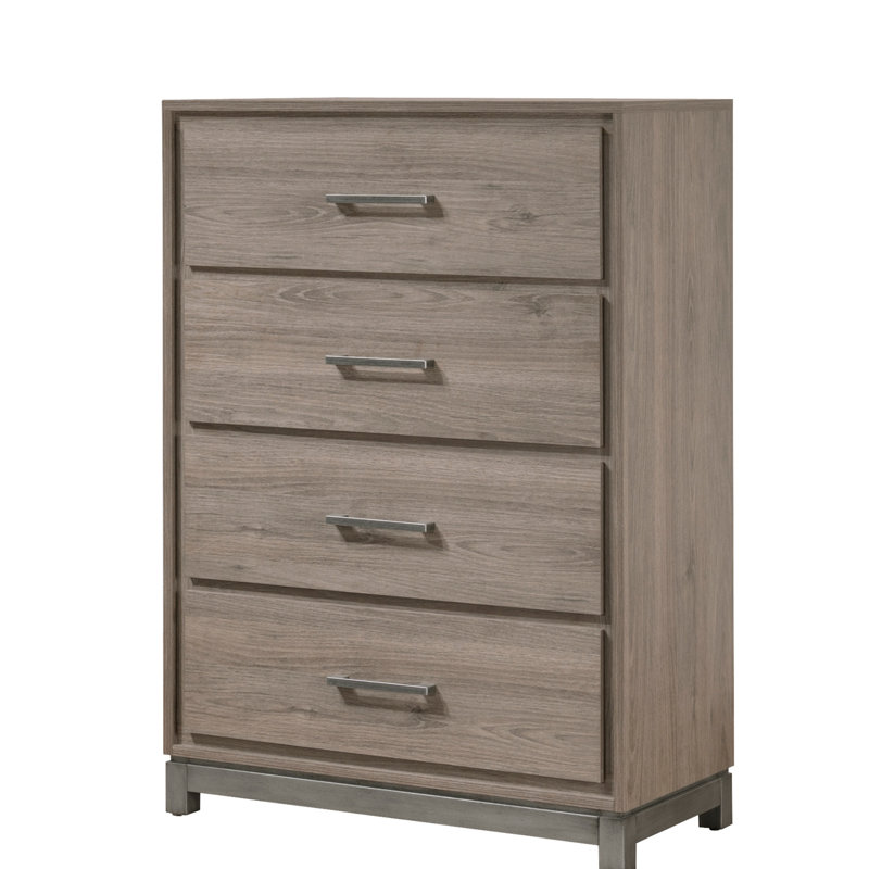 Commode de rangement contemporaine 1 tiroir 4 poignées en métal avec finition chêne gris