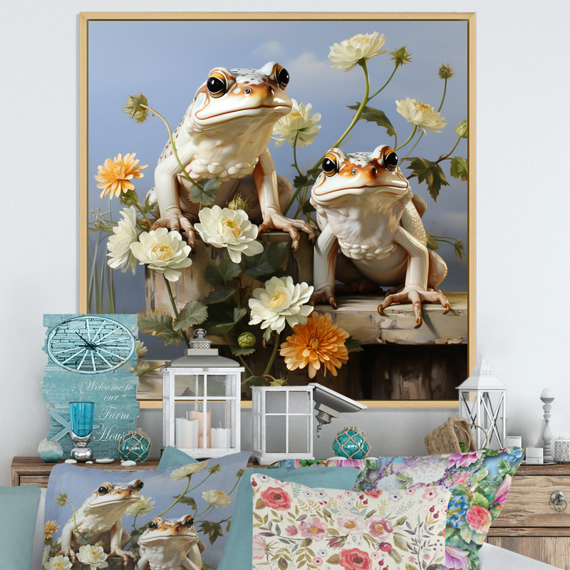 «Contemporary Frog Serenity» sur impression sur toile, Cadre naturel flottant, H 16 po x l 16 po x P 1 po