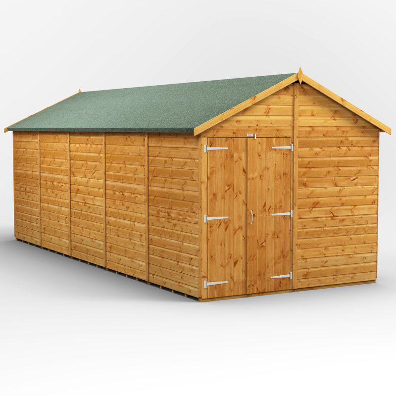 Powersheds 20 x 8ft Timber Tongue & Groove Windowless Garden Shed, Double Doors