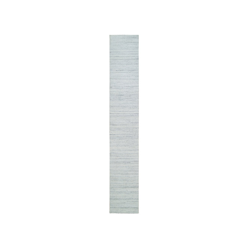 2'5"x15'9" Ivory Modern Striae Wool Hand Loomed Runner Oriental Rug F489EC8293834CA4BAA86ED7C0220FAA
