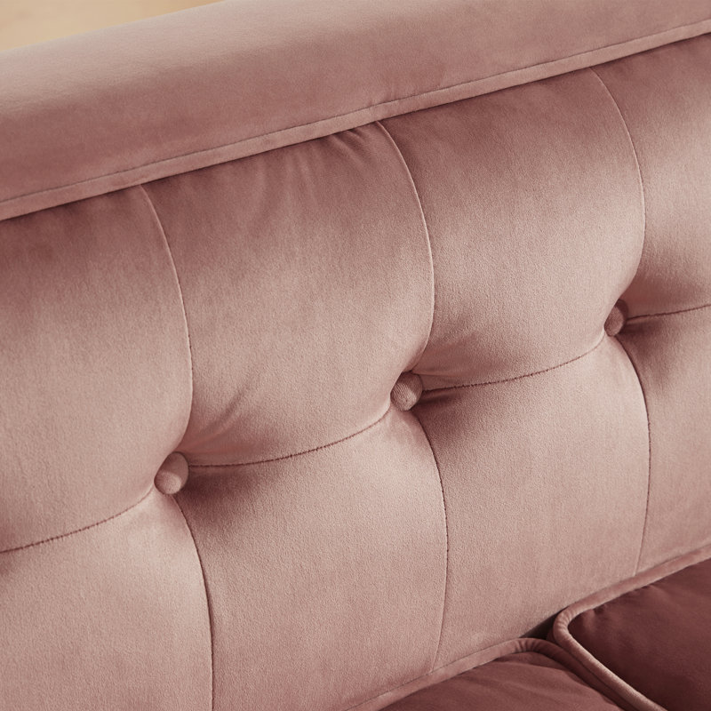 Canapé capitonné Chelsea, Velours rose, Structure en bois