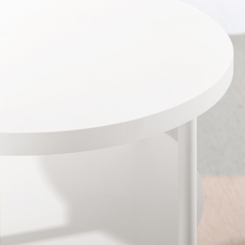 White Round Alloy Steel End Table with Storage Shelf