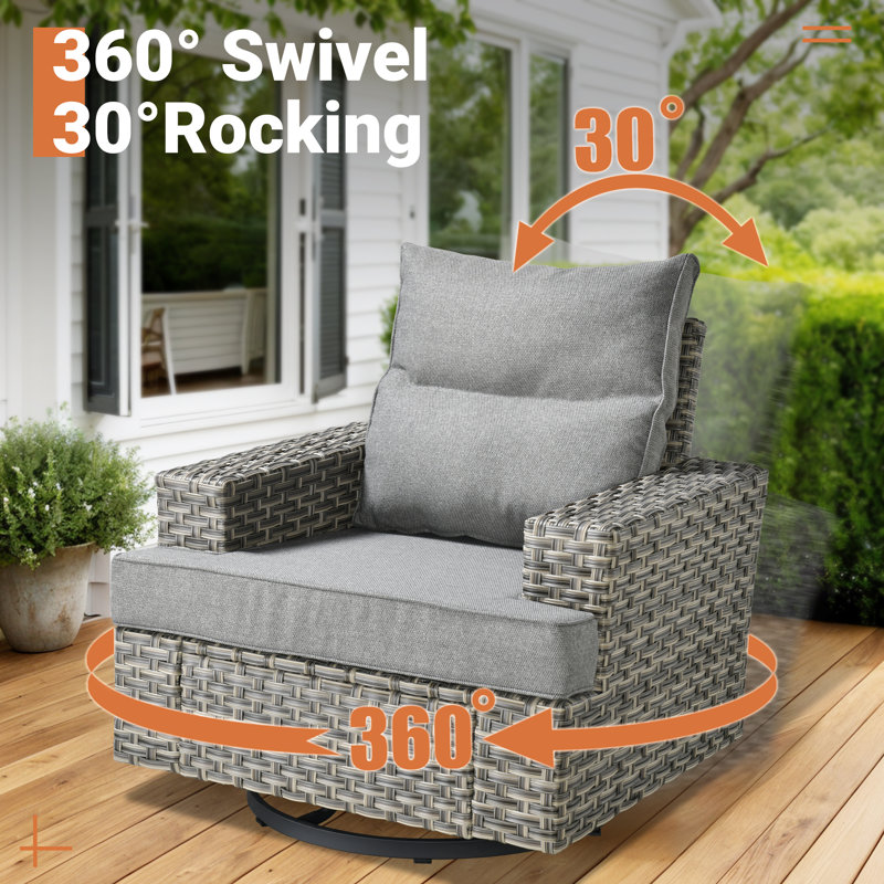 Wahkon Wicker/Rattan 5 - Person Seating Group With Swivel Chairs and Cushions, Gray