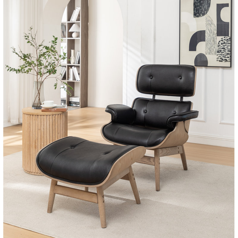 Fauteuil Bushea, Bois brun, Similicuir noir, Non