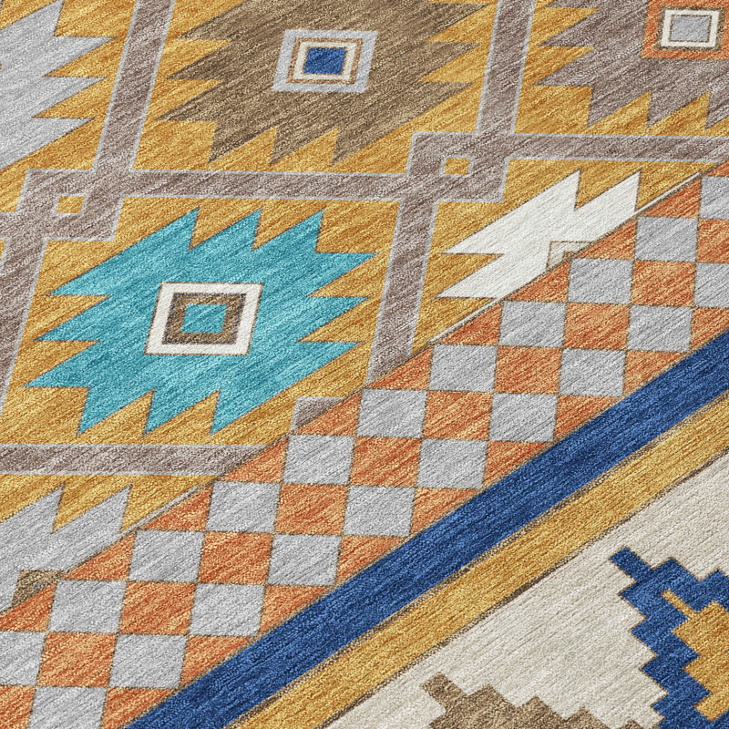 Machine Washable Indoor/Outdoor Chantille ACN2519 Southwest Rug, Gold, Runner 2'3" x 7'6"