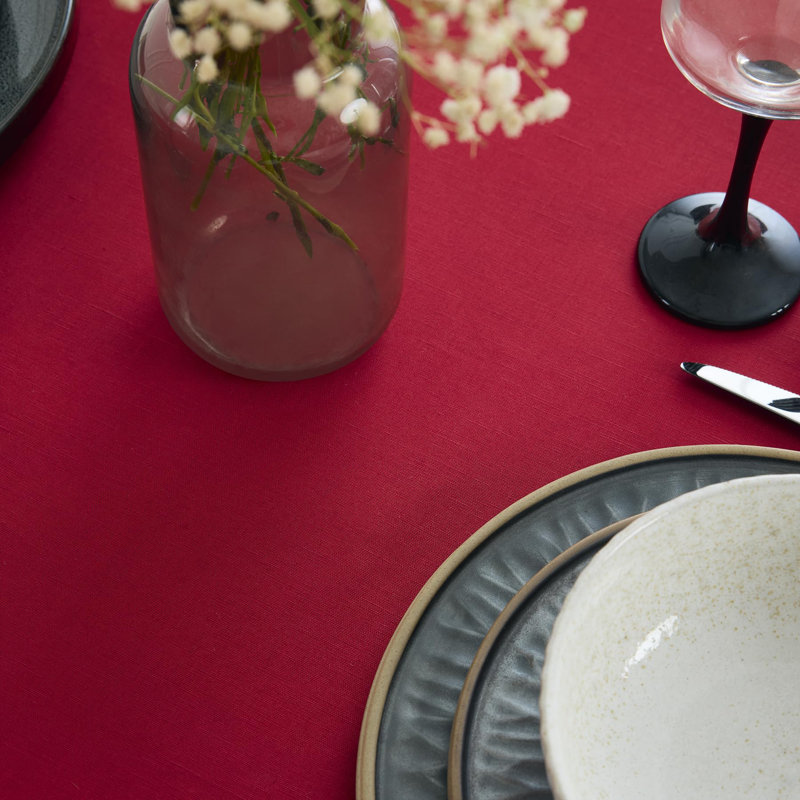 Dru Cotton Linen Plain Tablecloth, 120" x 60", Scarlet Red