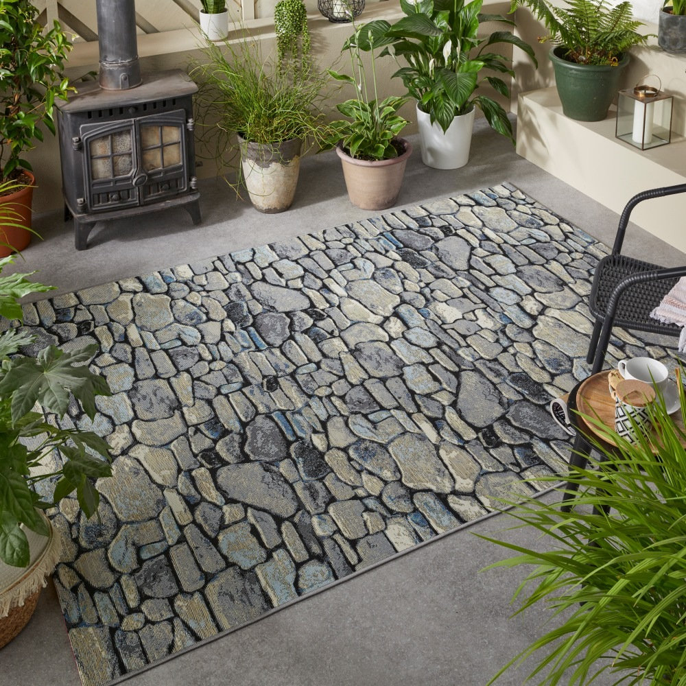 Flatweave Grey/Blue/Cream Rug