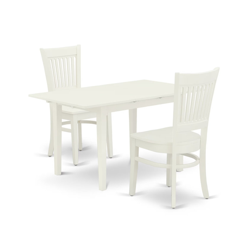 Ensemble de salle à manger 3 pièces pour petits espaces comprenant une table rectangulaire avec rallonge papillon et 2 chaises, 81 x 137 cm, blanc lin