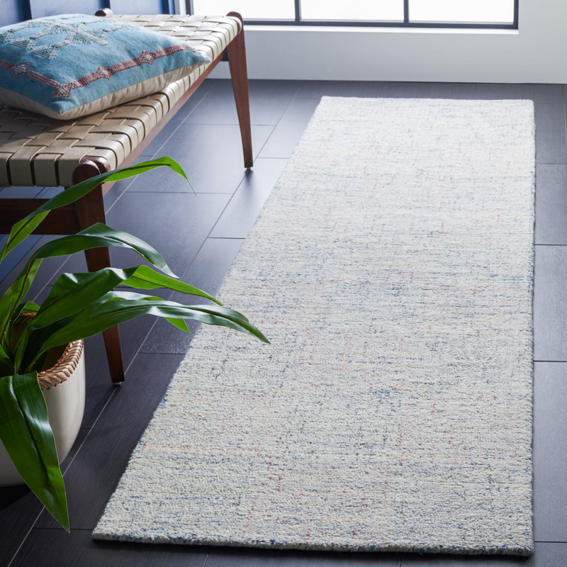 Zachary Handmade Tufted Wool Blue/Ivory Area Rug, Runner 2'3" x 8'