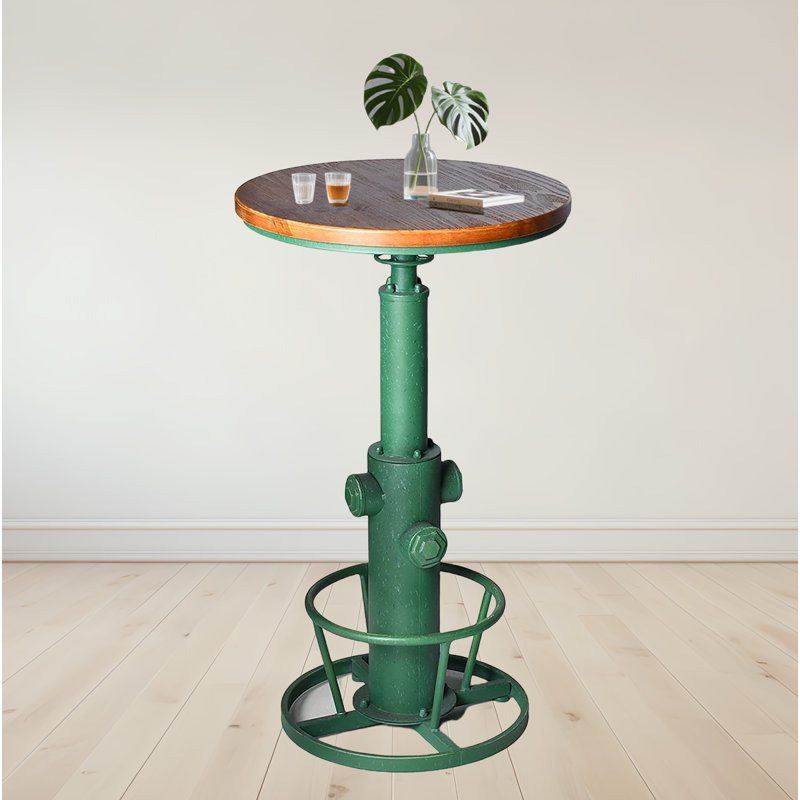 Dining Table Pine Round Solid Wood Top Metal Base Dining Table, Green