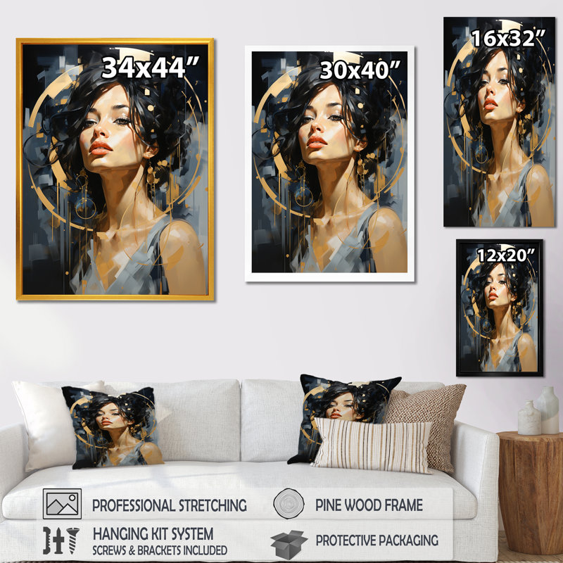 Ballroom Woman III - art mural tendance, Cadre doré simple, H 32 po x l 24 po x P 1 po