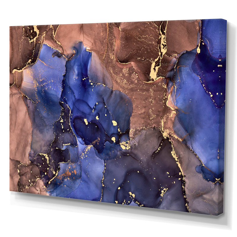 «Blue Luxury Abstract Fluid Art», reproduction d'art sur toile, H 30 po x l 40 po x P 1,5 po, Toile tendue