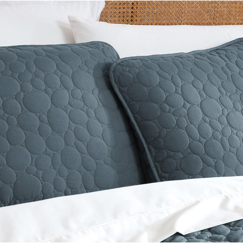 Pebble Quilted Oversized lightweight Prewash Microfiber Quilt Set, Blue Mirage, King Quilt + 2 King Shams