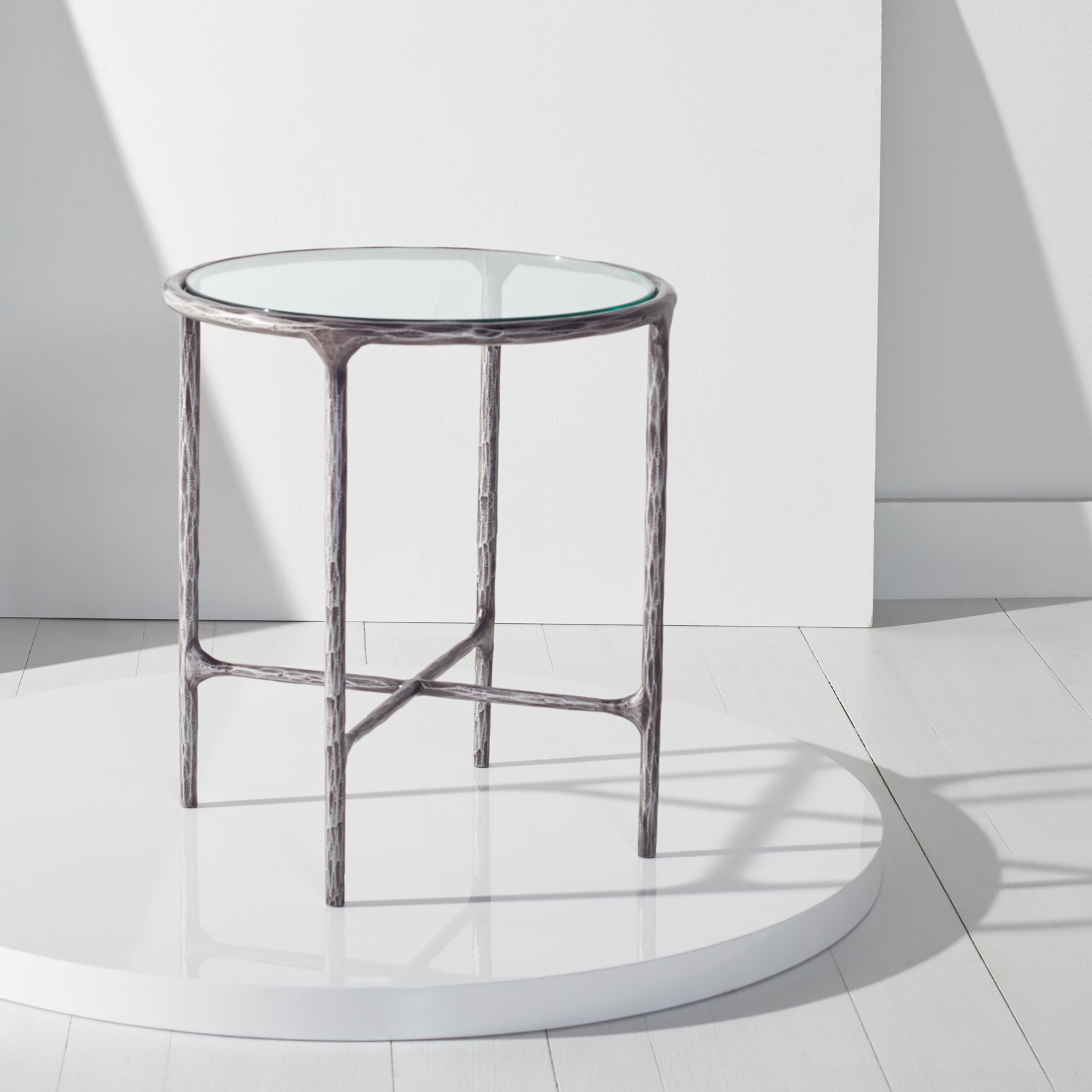 Evelynn Glass Cross Legs End Table, Clear, Silver