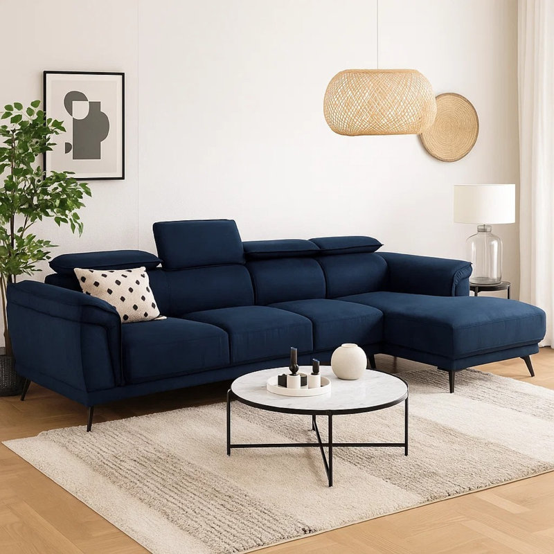 Canapé modulaire Panie, appuis-tête réglables, bleu marine, 125 po, Tissu bleu marine