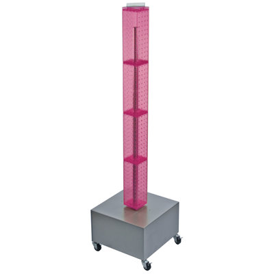 Four-Sided Pegboard Tower Floor Display on Revolving Wheeled Metal Base. Spinner Rack Tower. Panel Size: 4"W x 48"H