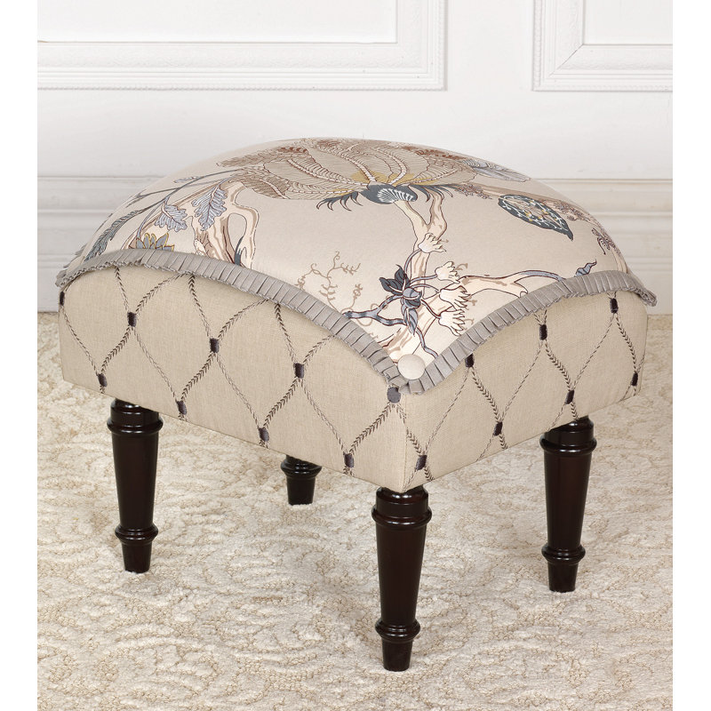 Mole Floral Polyester Rectangle Ottoman with Espresso Wood Legs