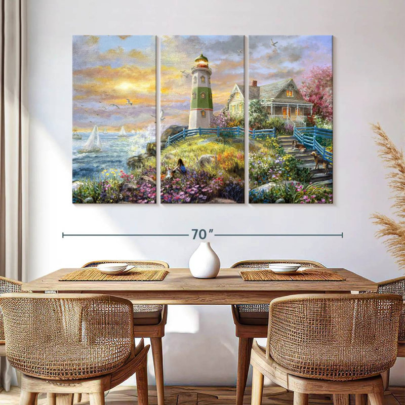 Aletra regardant le coucher de soleil au phare, H 42 po x l 65 po