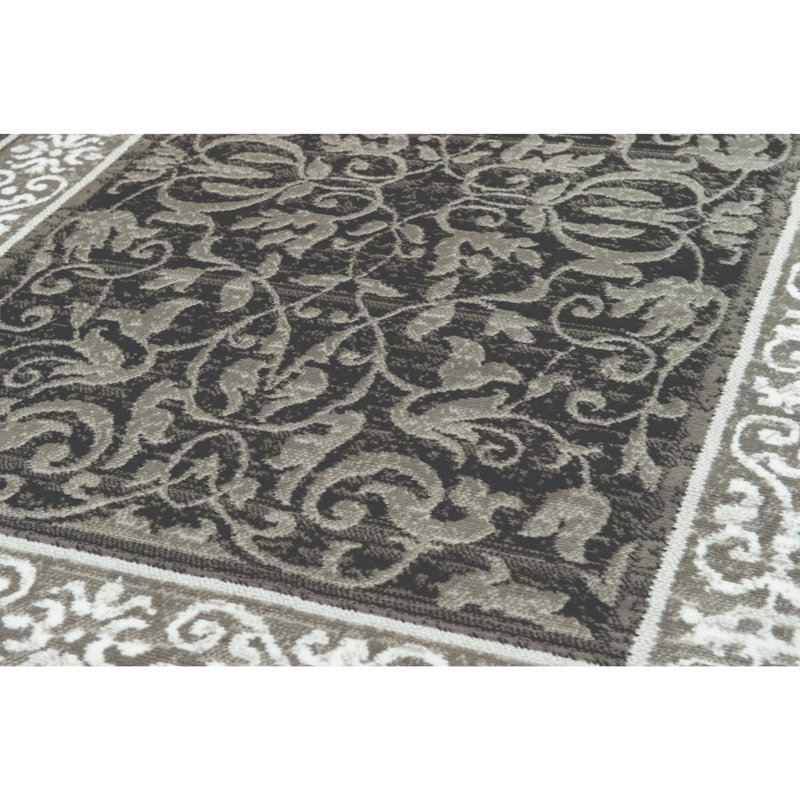 Tapis gris avec bordure Jeppesen, Tapis de couloir 2 pi 3 po x 7 pi 2 po
