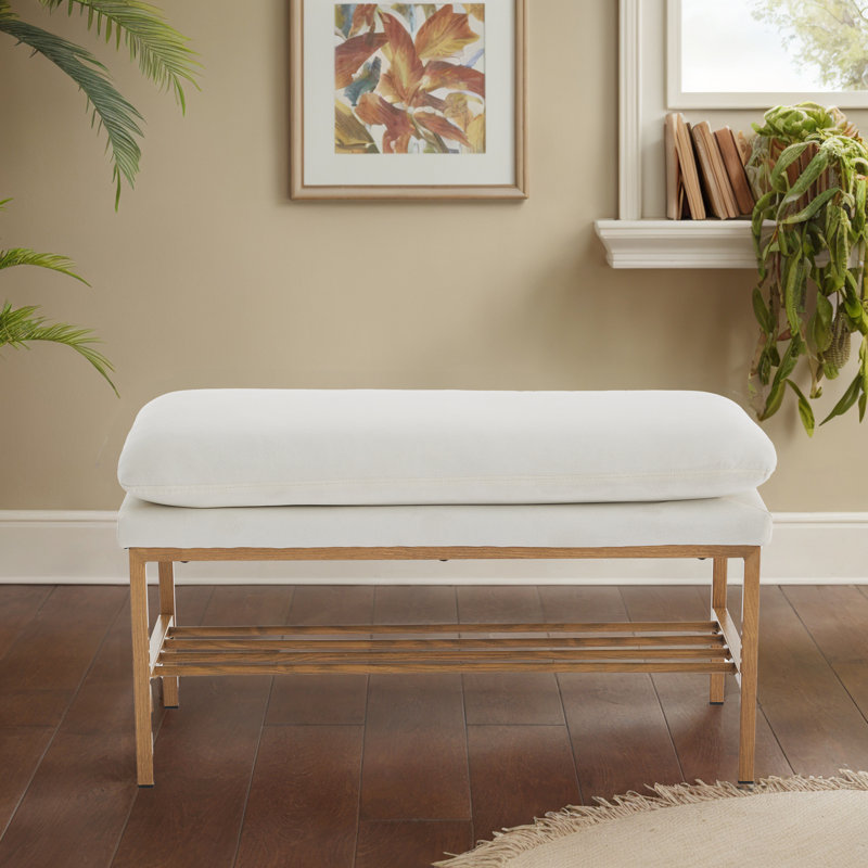 End Of Bed Bench With Shelf, Beige