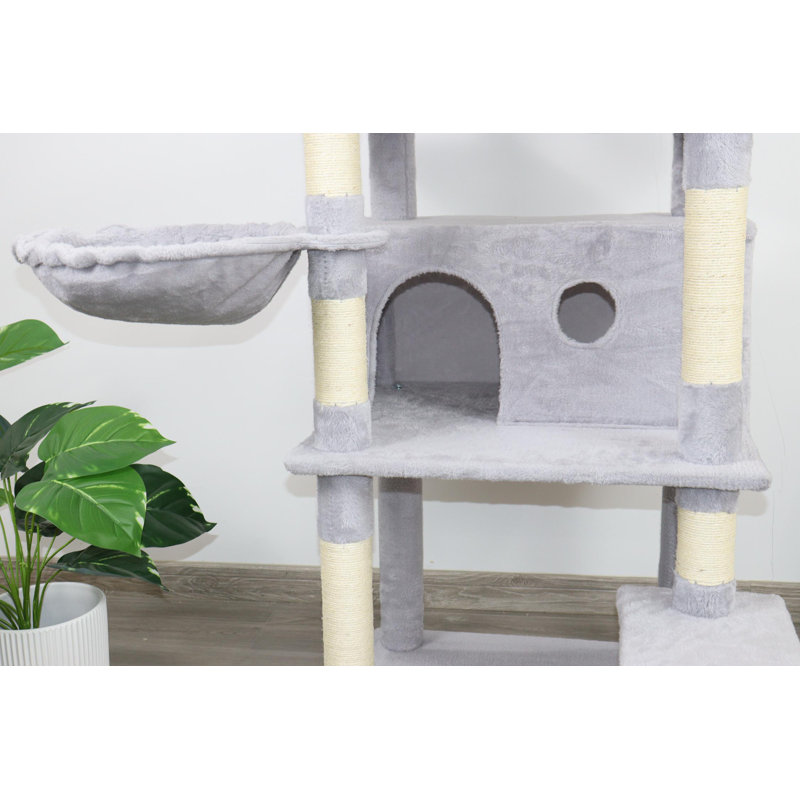 tour d'arbre à chat avec grand condo, grattoir, grand hamac et plateforme supérieure, Gris clair