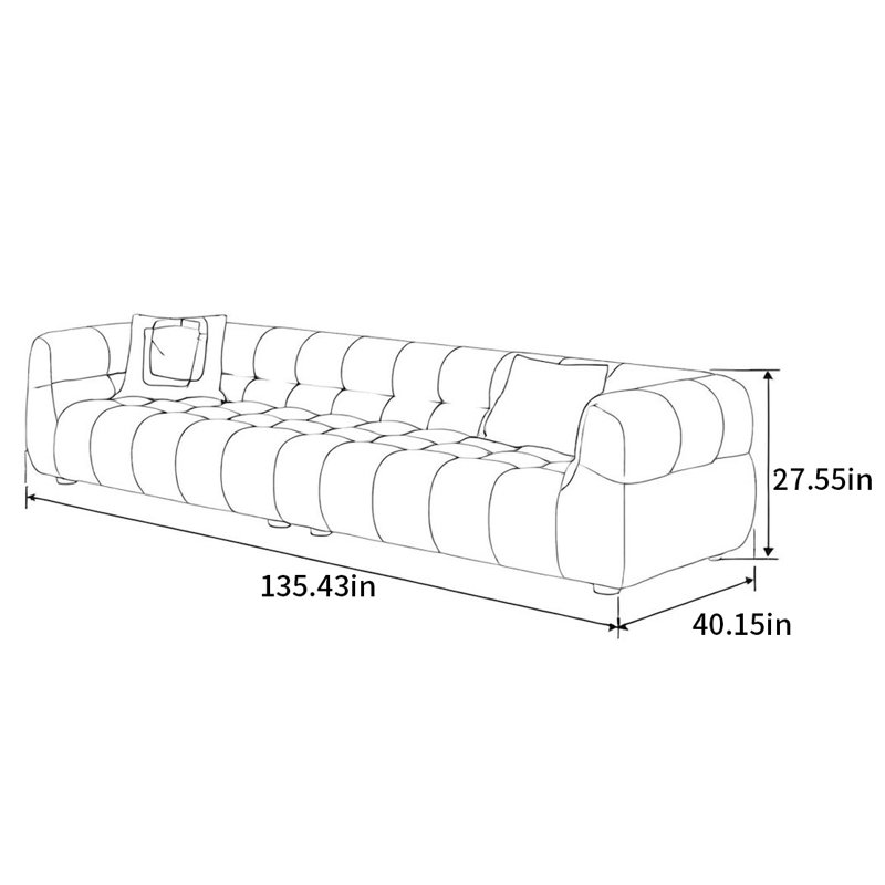 Canapé crème crème à motif de guimauve, H 27,55 po x l 135,43 po x P 40,15 po, 5
