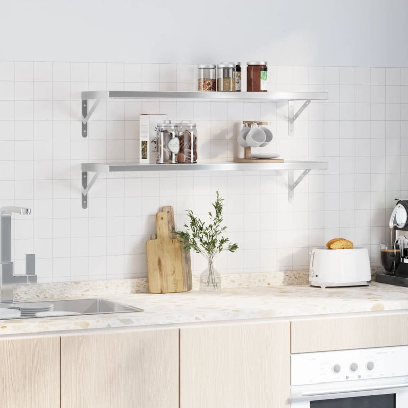 Antavion Stainless Steel Bracket Shelf, Silver, 3cm H x 100cm W x 30cm