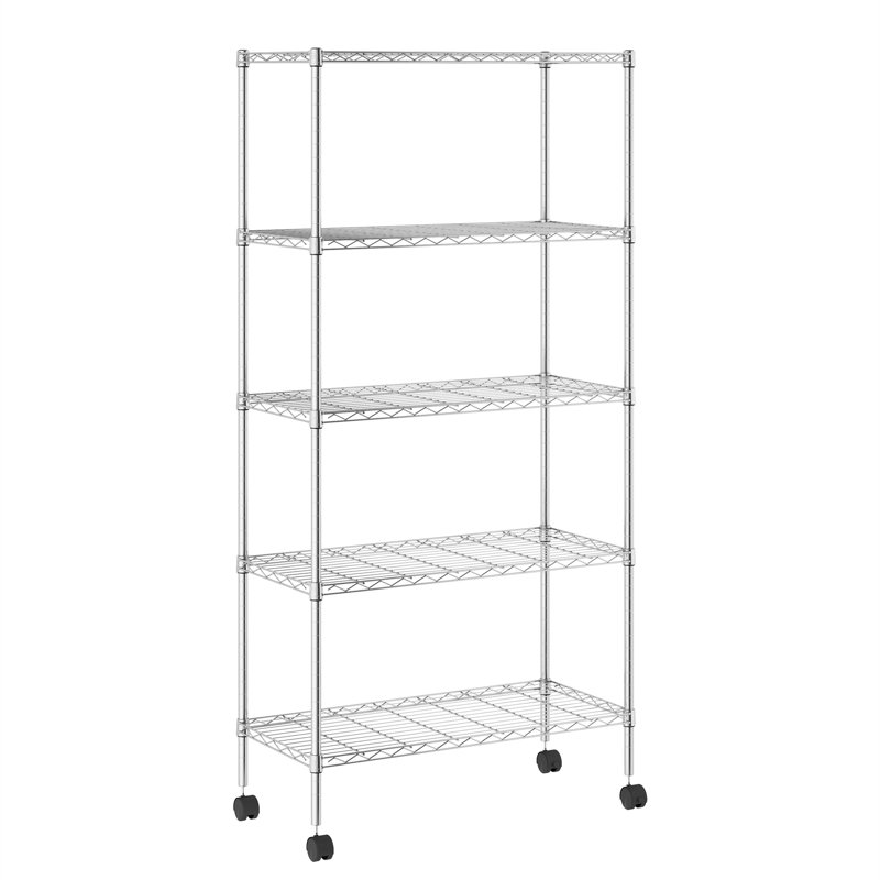 Glenward 76.2cm W Stainless Steel Height -Adjustable Storage Rack with Wheels, 152.4cm H x 76.2cm W x 35.56cm D