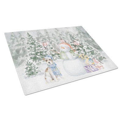 Jack Russell Terrier Wirehaired With Christmas Presents Glass Cutting Board Largecutting Board
