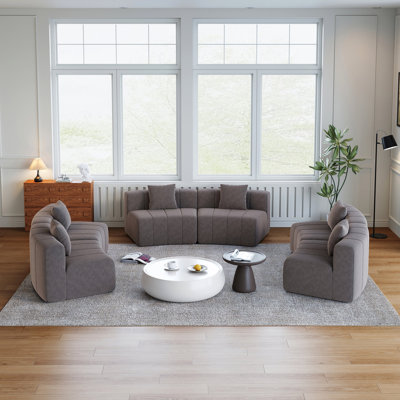 Canapé modulaire incurvé chenille avec 6 coussins Chenille