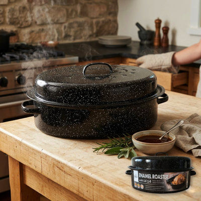Enamel Oval Non-stick Roaster With Lid