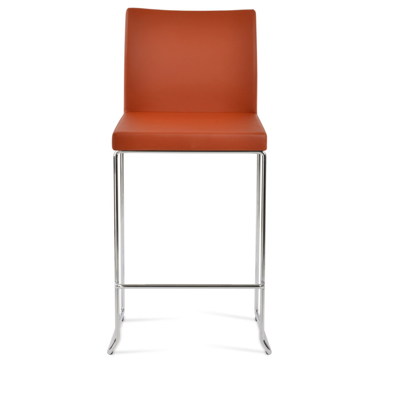 Tabouret de bar et de comptoir empilable Aria, Chrome, Tabouret de comptoir (siège d'une hauteur de 24 p, Brique PPMS