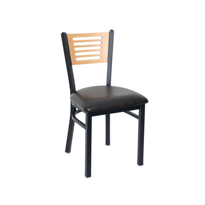 Chaise avec dossier en bois rainuré Espy - Dossier - Siège en vinyle noir Quick Ship - Structure en acier