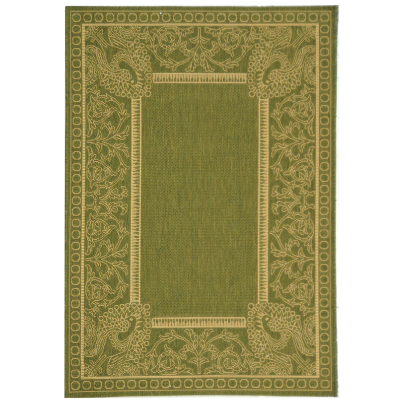 Arneshia Floral Hand-Woven Flatweave Olive/Natural Area Indoor/Outdoor Area Rug, Rectangle 5'3" x 7'7"