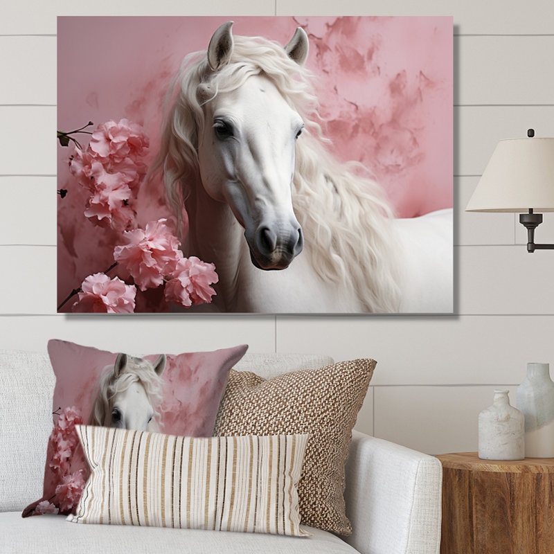 Cheval rose blanc doux beauté - art mural cheval, Toile tendue, H 30 po x l 40 po x P 1,5 po