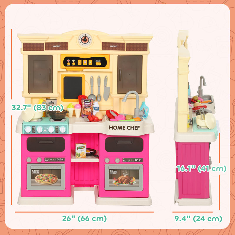 Ensemble de cuisine pour enfants avec lumières et sons réels, rose, Rose