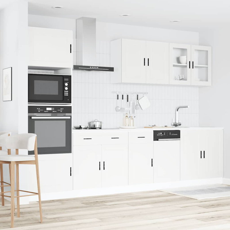 7 Piece Kitchen Cabinet Set Kalmar High Gloss Engineered Wood, White