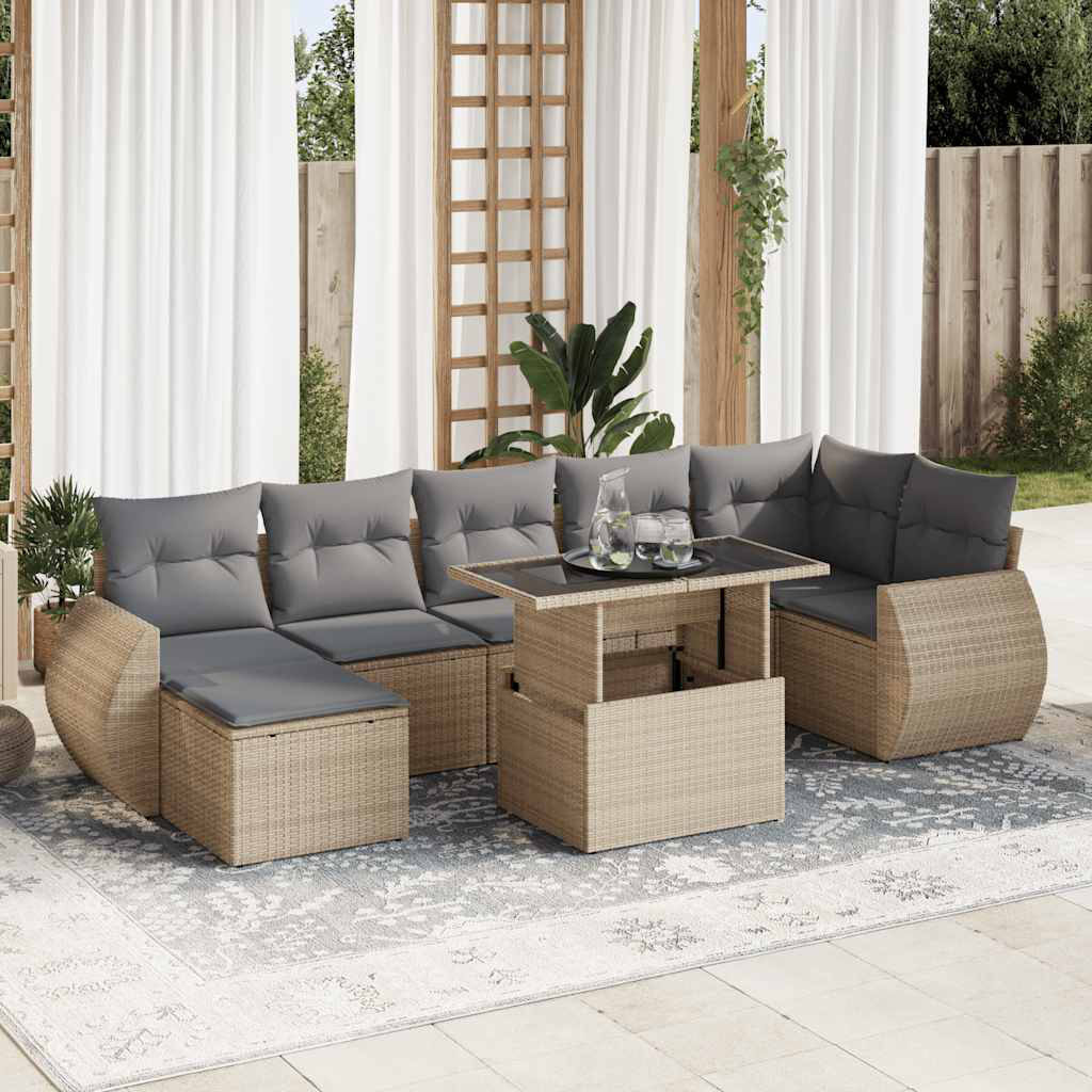 Vidaxl 8-Tlg. Garten-Sofagarnitur Mit Kissen Beige Poly Rattan